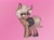 Size: 2048x1529 | Tagged: safe, oc, oc only, oc:gold spoons, pony, unicorn, blushing, chest fluff, clothes, ear fluff, ear piercing, ears, eye clipping through hair, female, horn, mare, photo, piercing, pink background, shoes, simple background, skirt, smiling, solo, unicorn oc