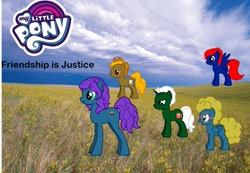 Size: 1295x895 | Tagged: safe, derpibooru import, oc, oc:comic field, oc:henrietta, oc:page writer, oc:sky flyer, oc:train station, pony, fanfic:friendship is justice, brother and sister, cover art, fanfic, female, male, siblings