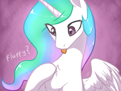 Size: 2080x1560 | Tagged: safe, artist:megabait, derpibooru import, princess celestia, alicorn, pony, bust, chest fluff, cute, cutelestia, female, fluffy, looking at self, looking down, mare, portrait, princess, solo, tongue, tongue out