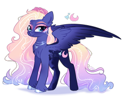 Size: 1450x1128 | Tagged: safe, artist:gihhbloonde, derpibooru import, oc, oc only, pegasus, pony, chest fluff, female, floral head wreath, flower, jewelry, looking at you, magical lesbian spawn, mare, necklace, offspring, parent:fluttershy, parent:princess luna, parents:lunashy, simple background, solo, transparent background