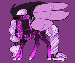 Size: 2600x2200 | Tagged: safe, artist:loryska, derpibooru import, oc, changepony, hybrid, female, magical lesbian spawn, offspring, parent:queen chrysalis, parent:twilight sparkle, purple background, simple background, solo