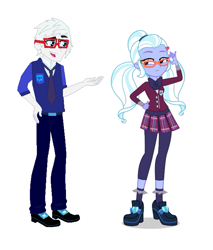 Size: 613x720 | Tagged: safe, artist:robertsonskywa1, derpibooru import, sugarcoat, oc, equestria girls, friendship games, canon x oc, clothes, couple, crossover, crossover shipping, crystal prep academy uniform, drift, glasses, school uniform, shipping, simple background, transformers, white background