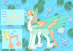 Size: 3500x2454 | Tagged: safe, artist:nobleclay, derpibooru import, oc, oc:gentle tone, pegasus, pony, colored wings, feathered fetlocks, female, mare, multicolored wings, reference sheet, solo, wings