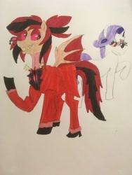 Size: 3024x4032 | Tagged: safe, artist:carlos324, derpibooru import, rarity, oc, oc:lightning burn, oc:lost storyteller, demon, demon pony, pegasus, unicorn, lil-miss rarity, alastor, canon, canon x oc, hazbin hotel