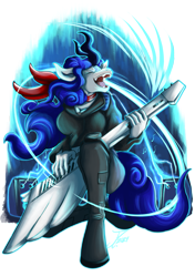 Size: 1229x1750 | Tagged: safe, artist:jamescorck, derpibooru import, oc, oc:ivory angel, anthro, kirin, unguligrade anthro, clothes, digital art, electricity, eyes closed, female, keytar, kirin oc, musical instrument, musician, open mouth, signature, simple background, solo, speakers, transparent background