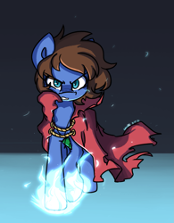 Size: 1439x1843 | Tagged: safe, artist:spheedc, derpibooru import, oc, oc only, oc:bizarre song, pegasus, angry, blue fire, cape, clothes, commission, digital art, fire, male, stallion