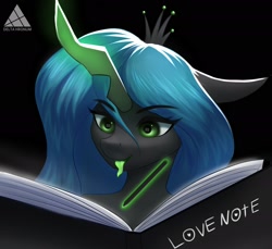 Size: 2188x2000 | Tagged: safe, artist:delta hronum, derpibooru import, queen chrysalis, anthro, changeling, pony, crossover, crown, death note, female, jewelry, light yagami, mare, regalia, solo, tongue, tongue out