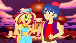 Size: 1280x720 | Tagged: safe, artist:ktd1993, derpibooru import, flash sentry, sunset shimmer, equestria girls, aladdin, disney, female, flashimmer, male, shipping, straight