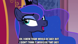 Size: 1280x720 | Tagged: safe, derpibooru import, edit, edited screencap, editor:jaredking203, screencap, princess luna, alicorn, pony, a royal problem, caption, female, image macro, mare, meme, solo, text