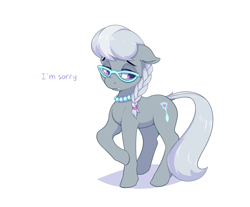 Size: 1965x1630 | Tagged: safe, artist:aquaticvibes, derpibooru import, silver spoon, earth pony, pony, apologetic, bronybait, female, filly, looking away, looking sideways, simple background, talking to viewer, text, white background