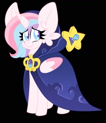 Size: 1352x1576 | Tagged: safe, artist:ladylullabystar, derpibooru import, oc, oc only, oc:lullaby star, pony, unicorn, big ears, cloak, clothes, ears, female, horn, mare, solo, unicorn oc