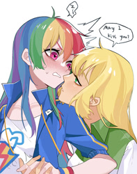 Size: 500x635 | Tagged: safe, artist:feifeiyouji, derpibooru import, applejack, rainbow dash, human, equestria girls, appledash, female, humanized, lesbian, shipping