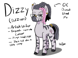 Size: 4098x3072 | Tagged: safe, artist:datzigga, derpibooru import, oc, oc only, oc:dizzy, zebra, bags under eyes, glasses, male, original character do not steal, piercing, reference sheet, solo, stallion, zebra oc