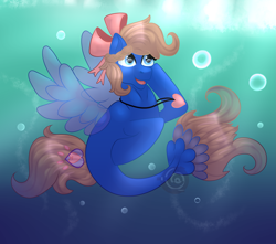 Size: 1699x1500 | Tagged: safe, artist:skylethrin, derpibooru import, oc, oc only, pegasus, pony, seapony (g4), bubble, commission, crepuscular rays, custom, dorsal fin, fin wings, fish tail, flowing tail, irl, jewelry, necklace, ocean, photo, ribbon, seaponified, solo, species swap, sunlight, tail, toy, underwater, water, wings, ych result