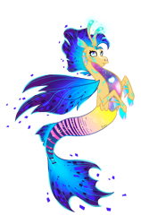 Size: 1024x1623 | Tagged: safe, artist:xcosmicghostx, derpibooru import, oc, oc only, hybrid, merpony, seapony (g4), siren, blue wings, concept, dorsal fin, fin wings, fins, fish tail, flowing tail, glow, simple background, solo, tail, transparent background, wings