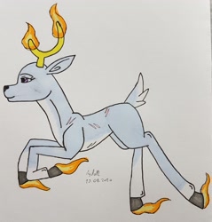 Size: 2940x3073 | Tagged: safe, artist:agdapl, derpibooru import, deer, antlers, crossover, deerified, female, pyro, rule 63, signature, solo, species swap, team fortress 2, traditional art