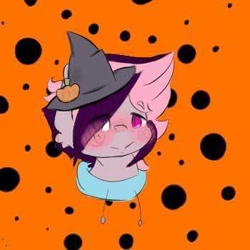 Size: 350x350 | Tagged: safe, artist:chyoatas, derpibooru import, oc, oc only, earth pony, pony, abstract background, blushing, earth pony oc, hat, solo, witch hat