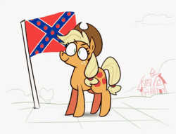 Size: 800x612 | Tagged: safe, artist:cassettepunk, edit, editor:edits of hate, applejack, earth pony, pony, animated, confederate, confederate flag, female, flag, mare, op is a cuck, op is trying to start shit, shitposting, smiling, solo