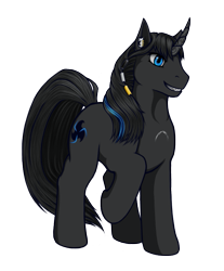 Size: 663x801 | Tagged: safe, artist:tempest light, oc, oc only, oc:tempest light, pony, unicorn, ponybooru collab 2021, ear clip, fangs, looking at you, raised hoof, raised leg, simple background, solo, transparent background