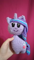 Size: 2304x4096 | Tagged: safe, artist:casquitos kawaii, derpibooru import, starlight glimmer, pony, unicorn, amigurumi, crochet, female, high res, irl, looking at you, mare, photo, plushie, smiling, smiling at you, solo