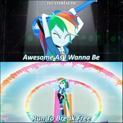 Size: 1080x1080 | Tagged: safe, derpibooru import, edit, edited screencap, editor:flutteriaeth, screencap, rainbow dash, better together, equestria girls, rainbow rocks, run to break free, awesome as i want to be, bass guitar, clothes, cute, cutie mark, cutie mark on clothes, dashabetes, eyes closed, female, geode of super speed, hoodie, jewelry, magical geodes, musical instrument, necklace, ponied up, shoes, smiling, sneakers, solo, wings