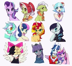 Size: 2048x1868 | Tagged: safe, artist:hosikawa, derpibooru import, bon bon, boulder (pet), coco pommel, coloratura, granny smith, lyra heartstrings, maud pie, princess cadance, princess flurry heart, shining armor, songbird serenade, starlight glimmer, sunset shimmer, sweetie drops, alicorn, earth pony, pegasus, pony, unicorn, my little pony: the movie, baby, baby pony, evil grin, eyes closed, female, grin, male, mare, open mouth, rock, smiling, stallion, young granny smith, younger