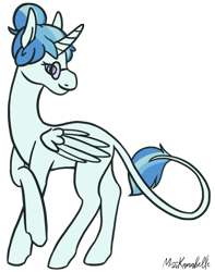 Size: 1183x1500 | Tagged: safe, artist:misskanabelle, derpibooru import, oc, oc only, alicorn, pony, alicorn oc, female, glasses, horn, leonine tail, looking back, mare, raised hoof, raised leg, signature, simple background, solo, transparent background, wings