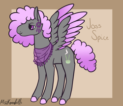 Size: 1750x1500 | Tagged: safe, artist:misskanabelle, derpibooru import, oc, oc only, oc:joss spice, pegasus, pony, abstract background, colored hooves, male, neckerchief, offspring, parent:maud pie, parent:mud briar, parents:maudbriar, pegasus oc, signature, solo, stallion, two toned wings, wings