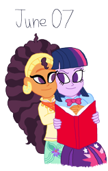 Size: 2000x3167 | Tagged: safe, artist:bigpurplemuppet99, derpibooru import, saffron masala, twilight sparkle, equestria girls, female, lesbian