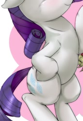 Size: 714x1043 | Tagged: safe, artist:kurogewapony, derpibooru import, edit, rarity, pony, unicorn, belly, bipedal, blushing, cropped, ears, floppy ears, hoof on hip, pictures of bellies, smiling, solo