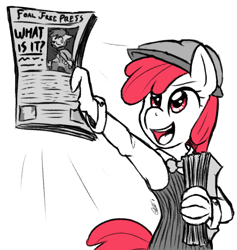 Size: 956x1008 | Tagged: safe, artist:ketirz, derpibooru import, apple bloom, anthro, newspaper, solo