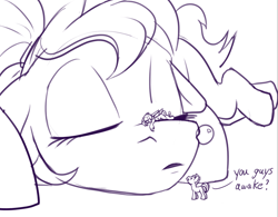 Size: 1742x1362 | Tagged: safe, derpibooru import, oc, oc:altus bastion, oc:pan sizzle, oc:thumbtack, macro, micro, shenanigans, silly, sketch, sleeping, snoring, snot bubble