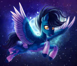 Size: 1280x1091 | Tagged: safe, artist:sadelinav, derpibooru import, oc, oc:daybreak, pegasus, pony, female, mare, moon, night, solo