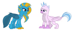 Size: 1280x529 | Tagged: safe, artist:rachelj07, derpibooru import, gallus, silverstream, classical hippogriff, griffon, hippogriff, jewelry, necklace, palette swap, recolor