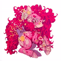 Size: 2048x2048 | Tagged: safe, artist:wiccafruit, derpibooru import, pinkie pie, earth pony, accessories, alternate hairstyle, bandaid, bow, smiling, solo, tail bow