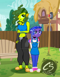 Size: 1024x1326 | Tagged: safe, artist:adhiguna, artist:johnathon-matthews, derpibooru import, oc, oc:bellanote, oc:salicekelp, human, siren, equestria girls, background, clothes, deviantart watermark, humanized, obtrusive watermark, scar, scarring, watermark