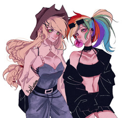 Size: 500x479 | Tagged: safe, artist:yueyong996, derpibooru import, applejack, rainbow dash, human, appledash, female, humanized, lesbian, shipping