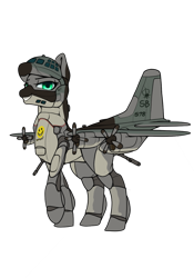 Size: 896x1280 | Tagged: safe, artist:andromailus, oc, oc only, oc:gladhand, original species, plane pony, pony, ac-130, female, green eyes, looking at you, plane, raised hoof, raised leg, simple background, smiling, solo, transparent background