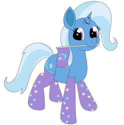 Size: 2498x2521 | Tagged: safe, artist:omegacreeper, edit, editor:edits of hate, editor:unofficial edits thread, trixie, pony, unicorn, clothes, colored, cutie mark, female, flag, flat colors, image, looking at you, mare, mouth hold, narcissism, png, simple background, socks, solo, standing, three quarter view, transparent background, unauthorized edit
