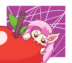 Size: 1280x1120 | Tagged: safe, artist:zeronixma, derpibooru import, fluttershy, bat pony, pegasus, pony, apple, atg 2021, bat ponified, cute, female, flutterbat, food, herbivore, mare, newbie artist training grounds, race swap, shyabates, shyabetes