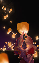 Size: 500x810 | Tagged: artist needed, source needed, safe, derpibooru import, applejack, rainbow dash, human, appledash, female, humanized, lantern, lesbian, paper lantern, shipping