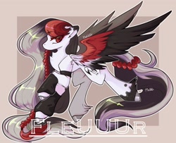 Size: 2644x2144 | Tagged: safe, artist:fleuuur, derpibooru import, oc, oc only, pegasus, pony, braid, chest fluff, ear fluff, ears, flying, obtrusive watermark, pegasus oc, solo, spread wings, unshorn fetlocks, watermark, wings