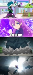 Size: 500x1125 | Tagged: safe, artist:mega-poneo, derpibooru import, edit, edited screencap, screencap, juniper montage, starlight glimmer, human, equestria girls, mirror magic, spoiler:eqg specials, anime, bow, comic, crossover, dialogue, humanized, jewelpet, juniper monstar, kick, luea, mirror, punch, ruby (jewelpet), screencap comic