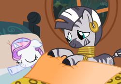 Size: 836x586 | Tagged: safe, artist:hate-love12, derpibooru import, potion nova, zecora, pony, unicorn, zebra, my little pony: pony life, base used, duo, duo female, eyes closed, female, filly, filly potion nova, g4.5 to g4, sleeping