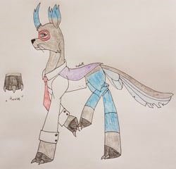 Size: 2868x2754 | Tagged: safe, artist:agdapl, derpibooru import, changedling, changeling, hybrid, crossover, necktie, solo, species swap, spy, team fortress 2, traditional art