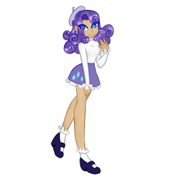 Size: 3000x3000 | Tagged: safe, artist:verryberrymochi, derpibooru import, rarity, human, alternate hairstyle, asian, beret, clothes, ear piercing, earring, female, hat, high heels, humanized, jewelry, korean, piercing, shoes, simple background, skirt, socks, solo, sweater, transparent background