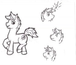 Size: 1280x1102 | Tagged: artist needed, safe, derpibooru import, oc, oc:roger houston, pony, unicorn, male, monochrome, solo, stallion, traditional art