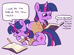 Size: 2048x1534 | Tagged: safe, artist:alexbeeza, derpibooru import, twilight sparkle, alicorn, pony, alternate universe, book, death note, light yagami, parody, pencil, text