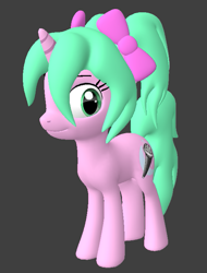 Size: 553x729 | Tagged: safe, derpibooru import, oc, oc:magicalmysticva, pony, unicorn, 3d, 3d pony, bow, downloadable, downloadable content, green eyes, microphone cutie mark, model, pigtails, pink pony, pony model, source filmmaker, twintails