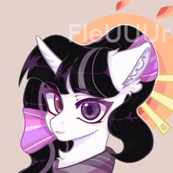 Size: 2048x2048 | Tagged: safe, artist:fleuuur, derpibooru import, oc, oc only, pony, unicorn, ear fluff, ears, eyebrows, eyebrows visible through hair, heterochromia, horn, obtrusive watermark, solo, unicorn oc, watermark